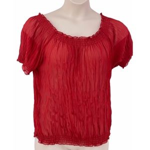 East 5Th Sheer Red Short sleeve pullover Top size L